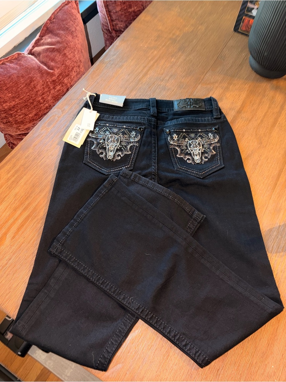 MissMe Bootcut Black Embellished Jeans